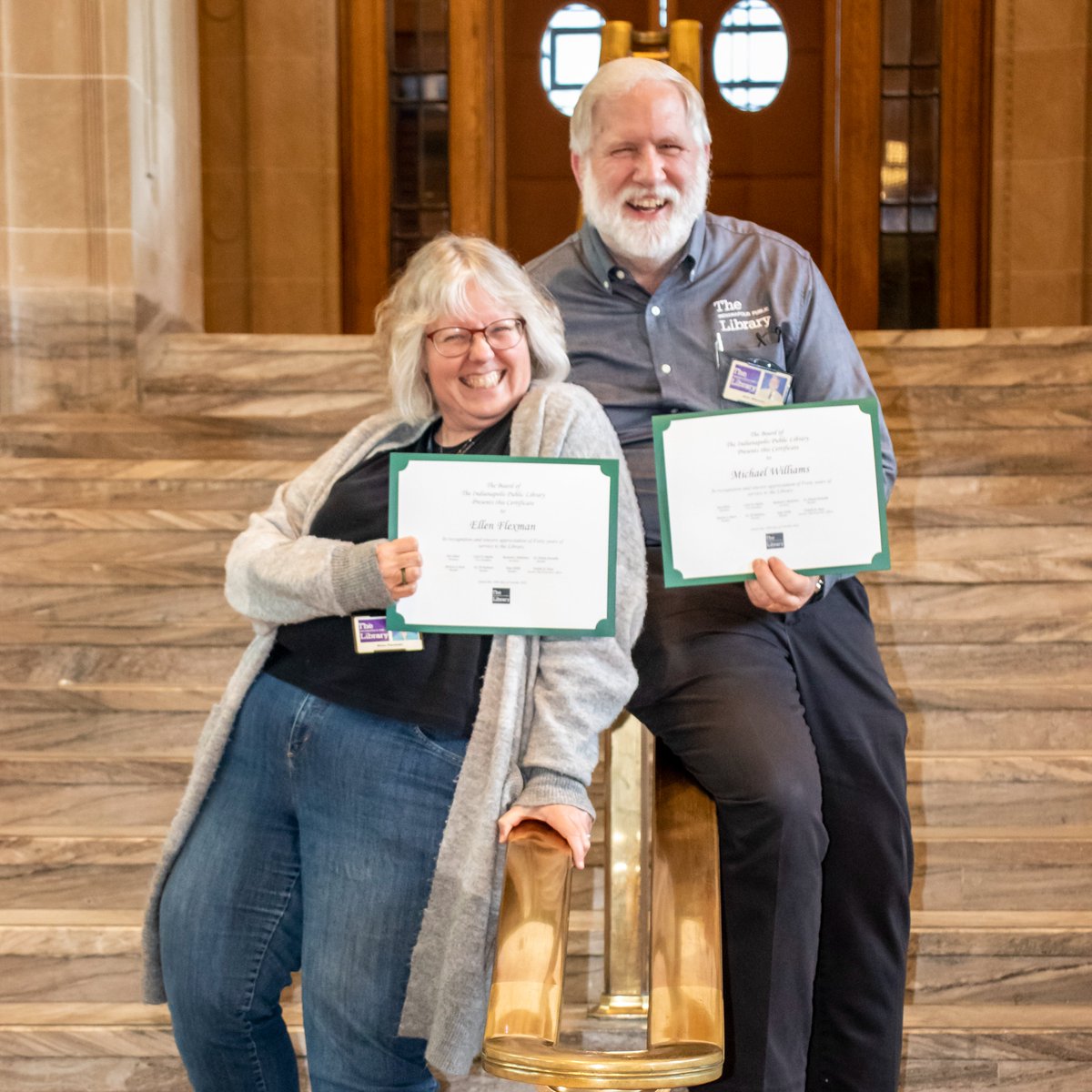 indylibrary's tweet photo. Congratulations to Mike, Ellen, and Irene (not pictured) for achieving 40 years of service at the Indianapolis Public Library!
We are thankful for them and all of our employees!
#thisisindypl #indylibrary #librariesofinstagram #librarianlife https://t.co/wQBwUzY5CD