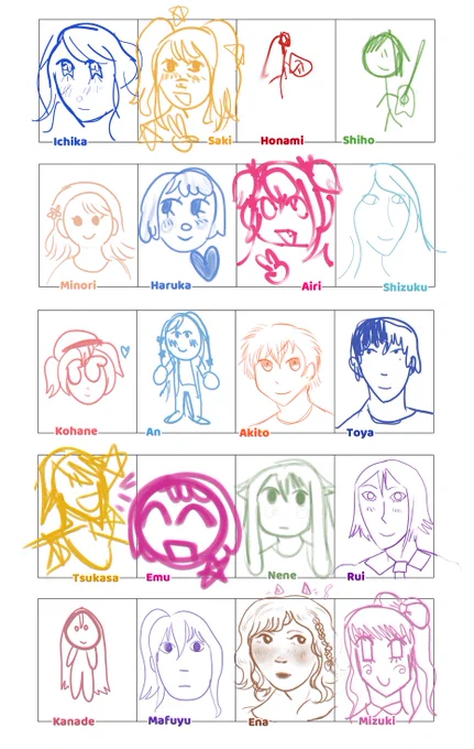 how i think each prsk character would draw themself...✍️
#prsk_FA 