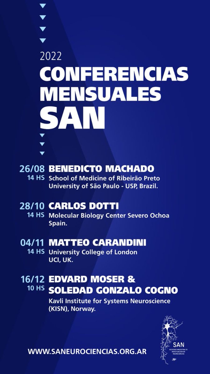 SAN_neuroAr's tweet photo. ¡Agendá las próximas ediciones de la #ConferenciaMensualSAN!
#SAN #conferencias #neurociencia #neurotalks https://t.co/rtIj5E8lQe