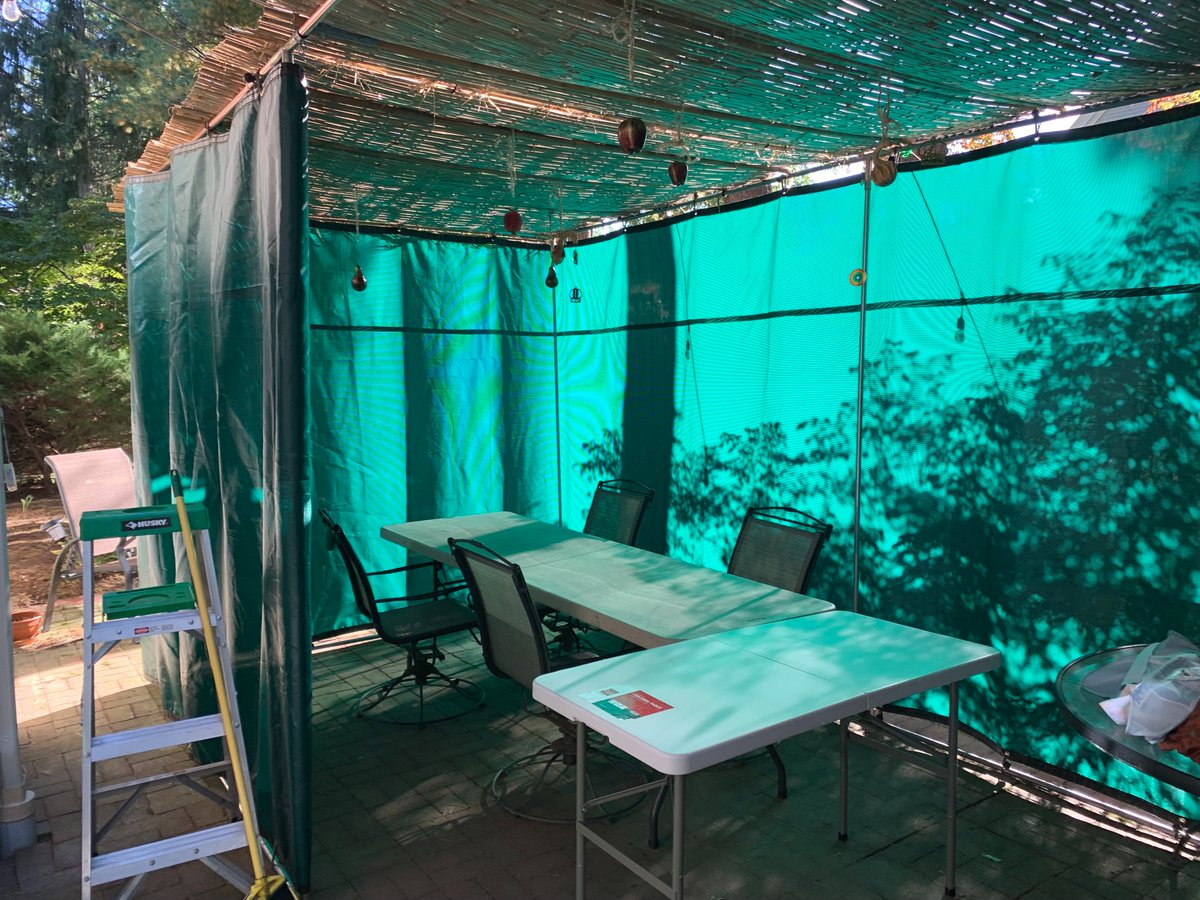 MillerCenterHC's tweet image. An afternoon of interfaith sukkah-building: Kyle Desrosiers, a Master of Divinity student at @bcstm and a Miller Center staff member, joined Hebrew College rabbinical student Rafi Ellenson at Rabbi Or Rose's house to build the sukkah for the Jewish harvest festival.