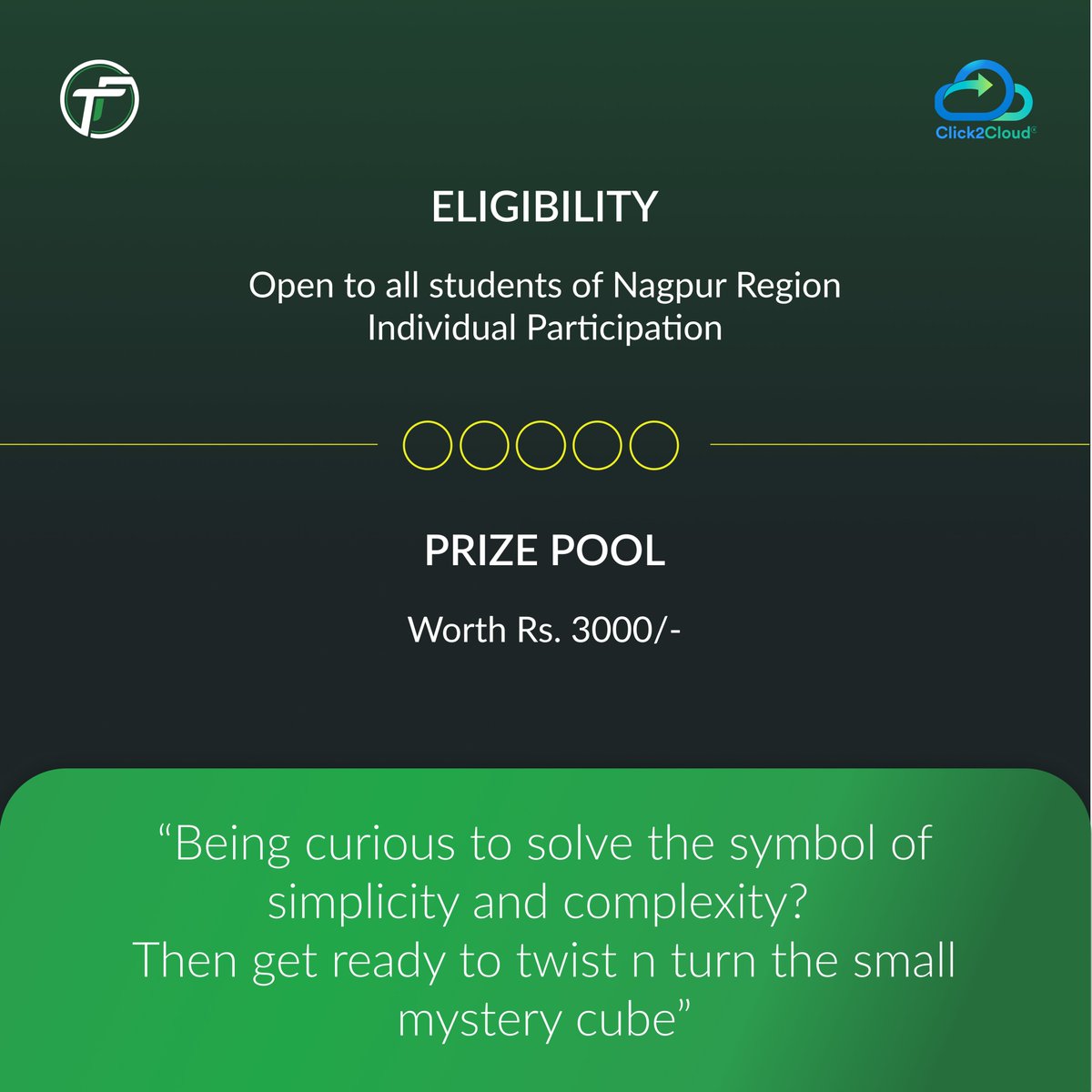 tf2k23's tweet photo. "Being curious to solve the symbol of simplicity and complexity? Then get ready to twist n turn the small mystery cube"

Registration Criteria :  Open to all students of Nagpur Region
Venue : Amphitheatre , IIIT Nagpur
Registration Link - https://t.co/xNmiMltNw5
#tf2k22 https://t.co/1hj98TPf1J
