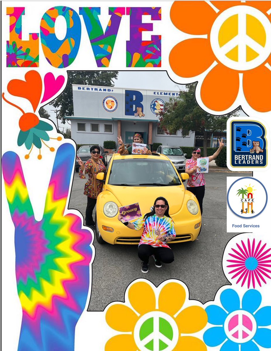 CafeLA_lausd's tweet photo. Café LA staff across the @LASchools celebrating Peace, Love &amp; School Lunch #NSLW22. Garfield HS, Nobel MS, Bertrand ES and the Training Specialists crew from Central Office. https://t.co/tkmuWkpMUE