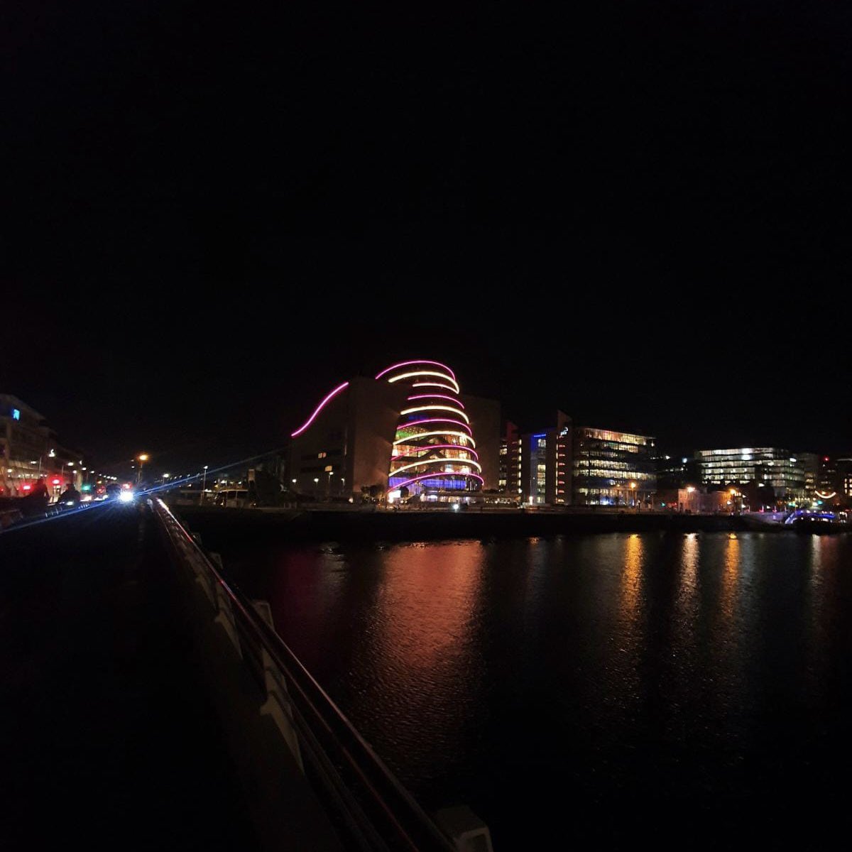 niamh_rowland's tweet photo. DLD Awareness Day is getting off to a fantastic start here in Ireland with the Convention Centre Dublin already lighting up in purple and yellow to ring in #DLDday  💛💜🌻 @TheCCD @iaslt @RADLDcam https://t.co/dJmZgB9DSC