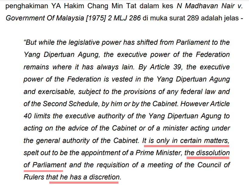 1rmf5's tweet photo. There is already a PRECEDENCE case on the AUTHORITY of YDPA to dissolve Parliament.

ex lawmakers shud know the LAW better

@NajibRazak @ismet_ulam @LanonJohor5 @MCAHQ @HamdanRukun @JassieLabu @_royalfinest @AimanAirin2 @couragehappyman @encikdoomex @jaz_jedi @RenoFirdaus7 https://t.co/YtD7fsgece