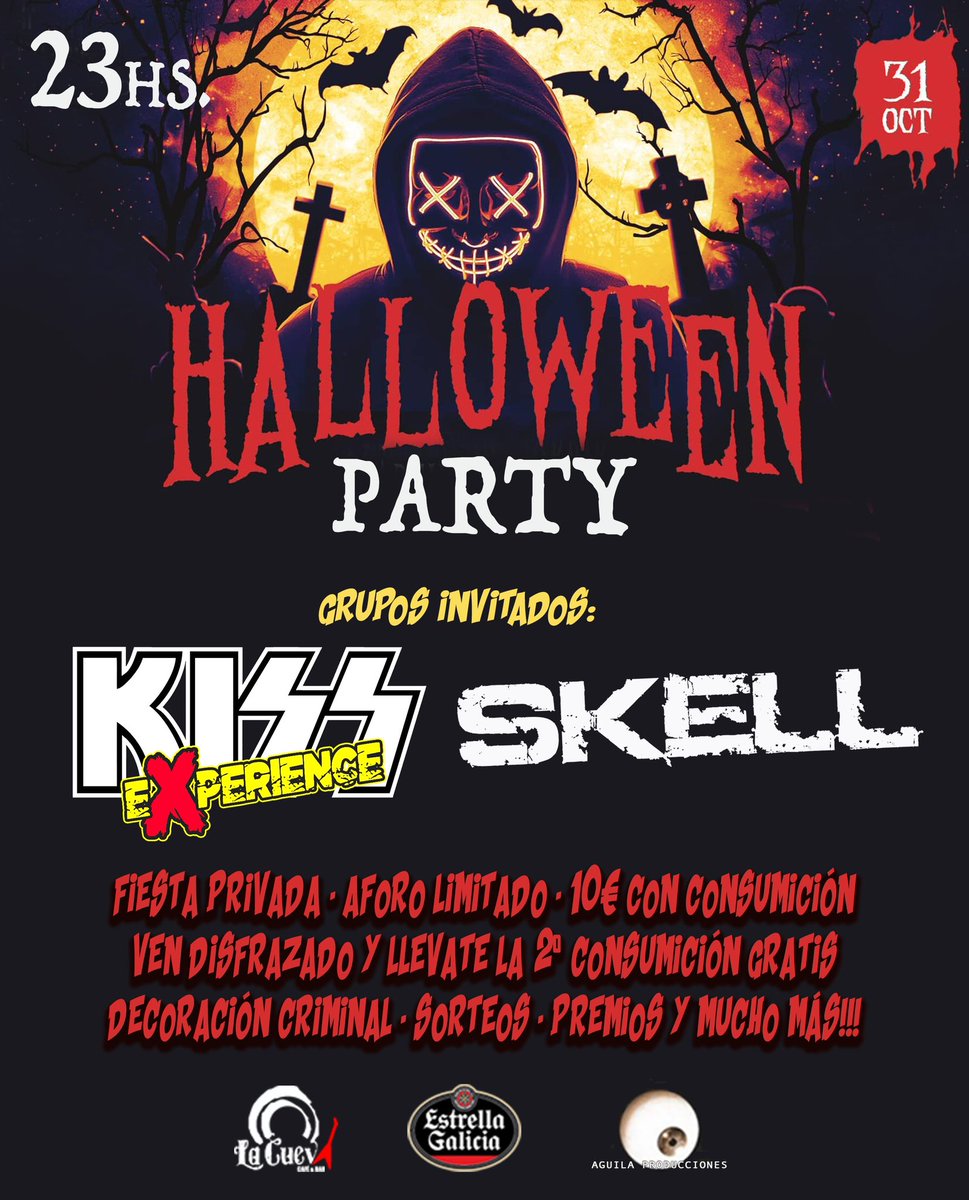 HOLA MELILLA!!! Comenzamos la gira 2022 con la mejor fiesta de Halloween 🎃 junto a nuestros amigos de SKELL!!! Lunes 31 de octubre 23 hs. Os esperamos a todos!