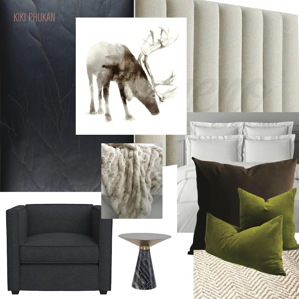 This design board prepare for resort client Mount Alverno Resort &amp; Retreat, showcases a warm Canadian winter. It evokes a cabin luxury vibe, complete with soft throws and delicious velvet. 

For more on Kiki's design process, visit: kikiphukandesign.com
