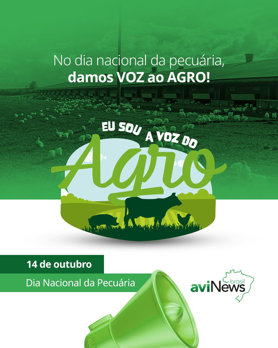 aviNEWS_Brasil's tweet photo. Hoje, dia 14 de outubro, é celebrado o dia da #pecuária no #Brasil e por isso nos reunimos para amplificar a voz do setor e oferecer a nossa #perspectiva.

#AVOZDOAGRO é um projeto para dar ao mundo uma nova visão da pecuária e esclarecer todos os #mitos injustamente criados https://t.co/sYNrb6Nicr