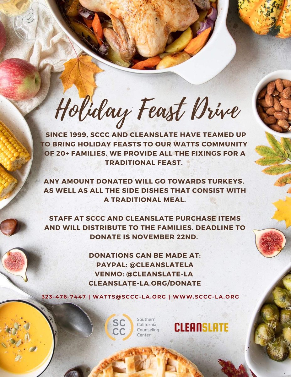 socalcounseling's tweet photo. Our annual Holiday Feast Drive is here! 🎉🦃 Details on how to donate here: https://t.co/2UHGn4hNhK