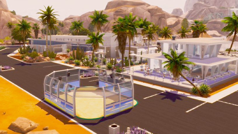 cesarcrx99's tweet photo. My version of Oasis Springs is coming together nicely. The downtown area has been transformed and built filled with fun places to go for your local sims. All lots will be available soon on the gallery. In the future I hope to offer a save file.🌵🏜️@TheSims #ShowUsYourBuilds https://t.co/bo5lc68opn