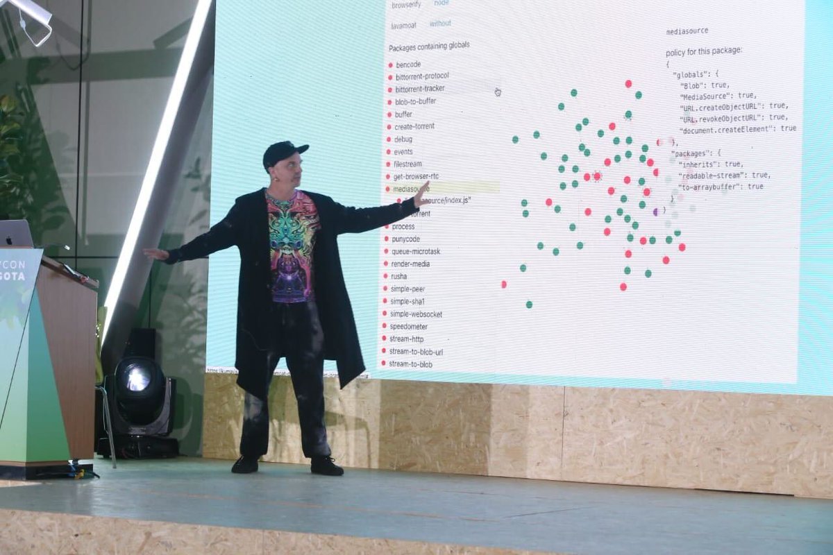 Consensys's tweet photo. Oh hai @kumavis_ 👋 @EFDevcon 🇨🇴

Instead of never using dependencies or auditing all your dependencies always, let’s take a look @MetaMask's LavaMoat’s security kernel that wraps packages in compartments &amp; only gives them access to what they need.🔒↳https://t.co/IxnmpF70uS https://t.co/NlTT47vr7B