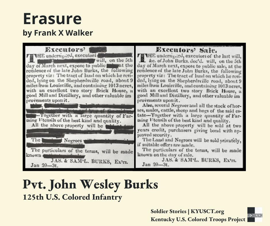 Read more poetry and prose by Frank X Walker about and inspired by the life of John Wesley Burks go.kyusct.org/j-w-burks and maybe find some inspiration within our #SoldierStories research go.kyusct.org/soldier-stories @AffrilachiaX USCT #CivilWar