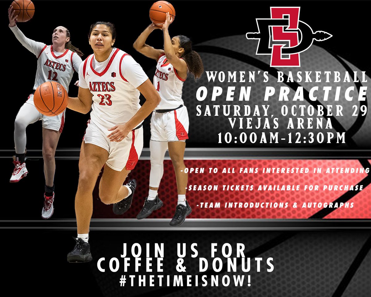 If you would like to attend our open practice on October 29th @viejasarena please RSVP to jmottershaw@sdsu.edu 🍩 Free Donuts ☕️ Free Coffee 🖊 Autograph Session