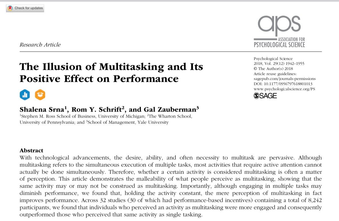 Multitasking isn't real (we just switch tasks quickly) &amp; hurts performance, but we love doing it. How much do we love it?

If you take normal single task &amp; just TELL people that what they are doing is multitasking, they get more engaged  &amp; do better work! som.yale.edu/blog/the-illus…