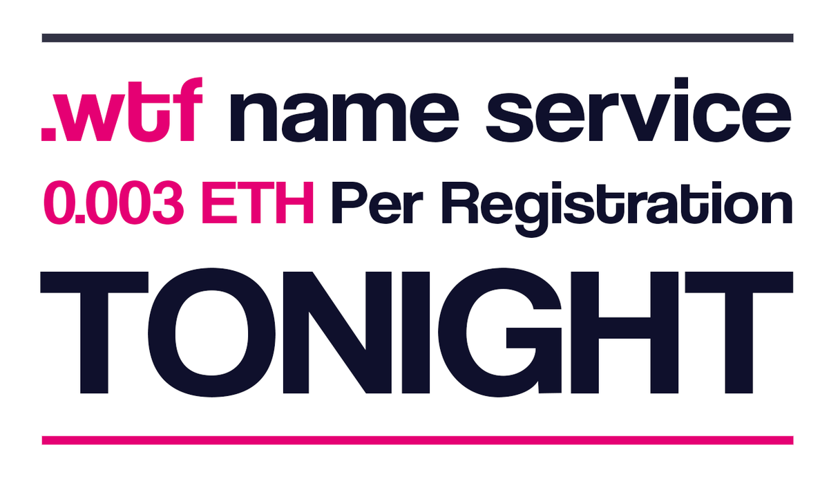WTFNameService's tweet photo. What the f*ck is a WTF Domain? 🤔

WTF Name Service (WNS) domains are secure domain names for the decentralized world individualizing Web3 culture one domain at a time.

The Registration will start TONIGHT.

RT + Tag 3 Friends to enter the Rare 2 Digits Giveaway! https://t.co/5hfGlxzLaK