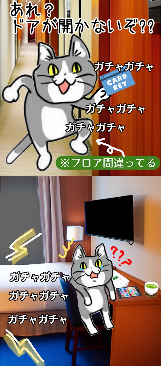 ホテルあるある！フロアを間違えていた現場猫！