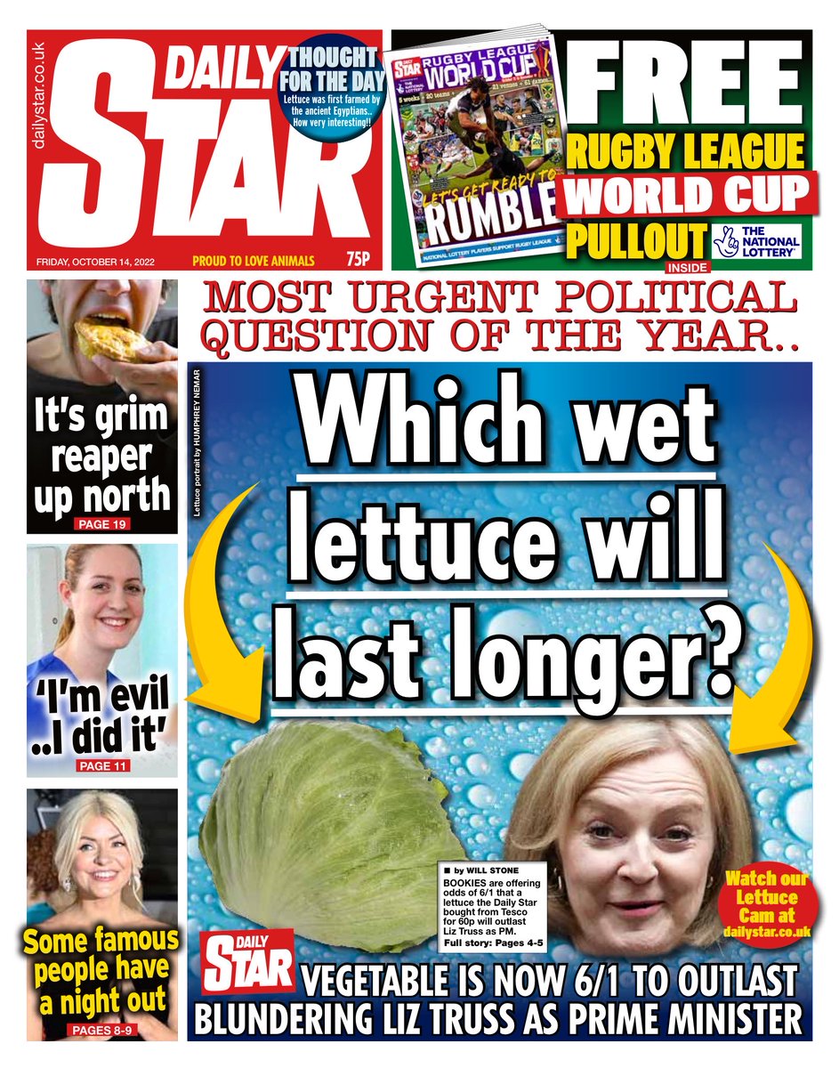 STAR: Most urgent political question of the year…. Which wet lettuce will last longer? #TomorrowsPapersToday