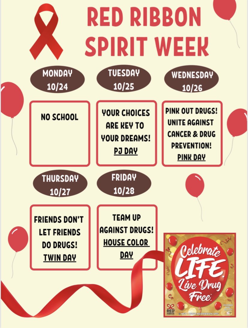 Our first <a href="/ShoresMiddle/">Potomac Shores Middle School</a> Seahawk Spirit Club event and spirit week of the school year is coming!! Red Ribbon Week 10/24-10/28. Start planning your outfits to bring awareness to drug prevention!  #PWCScounseling