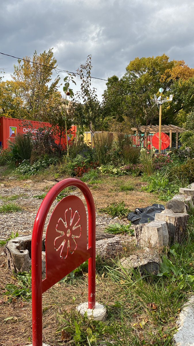 LawndalePopUp's tweet photo. Also at each of these spaces is a bike rack, funded by SPIN. Both the whirligigs and bike racks include Adinkra symbols, which were chosen during our initial community planning discussions about how to connect Lawndale’s gardens &amp; shipping containers together https://t.co/ShpIeEbAAe