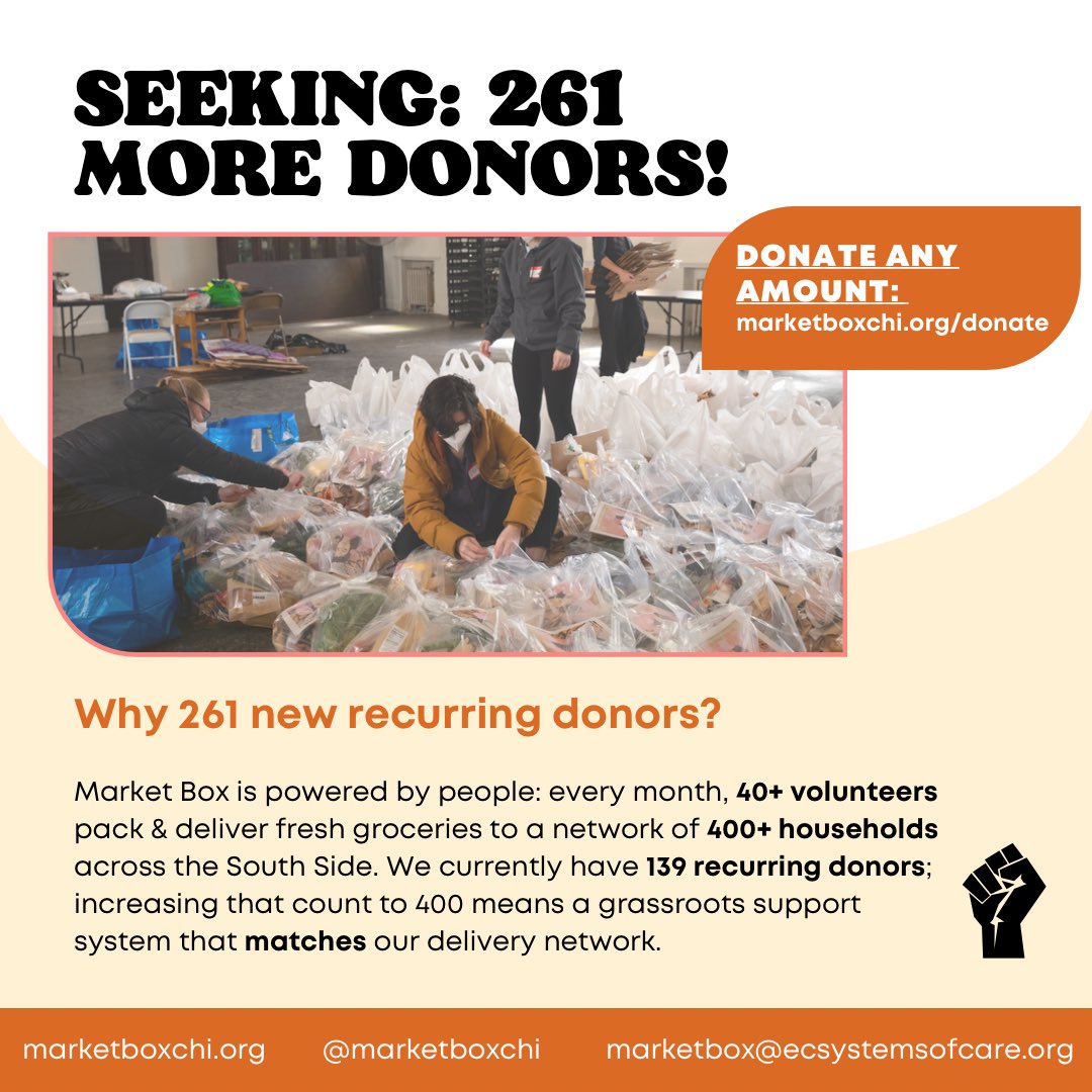 marketboxchi's tweet image. We’re asking many committed community members to be monthly donors of any amount where funds will directly serve local farms and fresh food deliveries to our neighbors!
#RefreshFundraiser #FoodDistribution