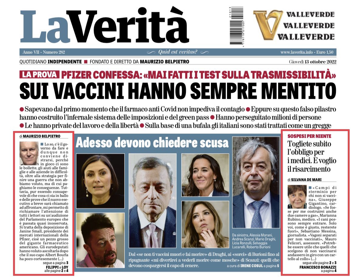 madforfree's tweet photo. Thread dedicato a tutti i vari debunker/fact-checker/neolaureati/soi-disant divulgatori/virostar dall’h-Index inversamente proporzionale alle loro comparsate televisive: le pagine di apertura de @LaVeritaWeb di oggi sull’ammissione di Pfizer sul contagio non vi riguardano
1/ https://t.co/Fa7dnWdoQI