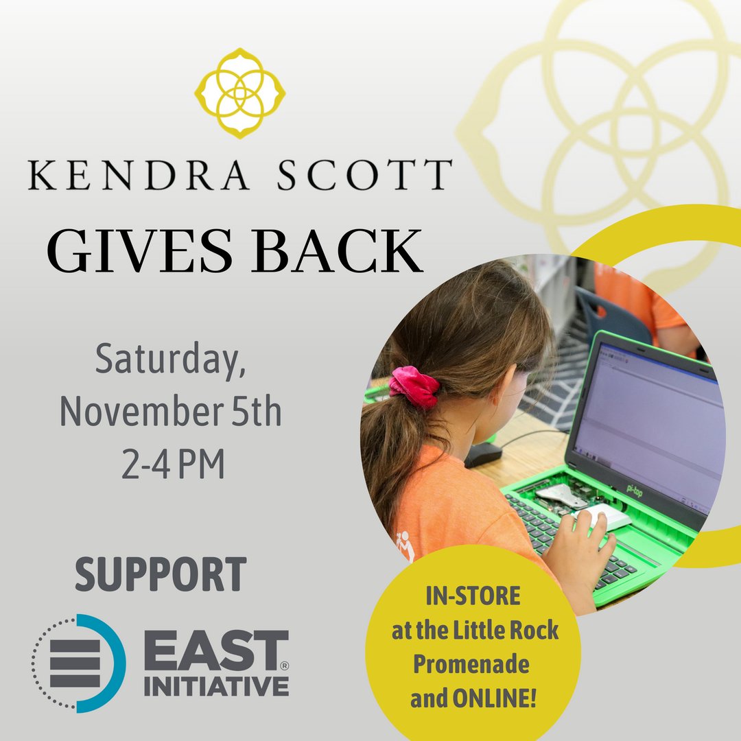 EASTinitiative's tweet photo. Thinking of buying a special someone (or yourself) some jewelry for the holiday season? If so, mark your calendars to join us at Kendra Scott's Little Rock location as 20% of proceeds will directly #SupportEAST! https://t.co/5Sn2MsVQ1U