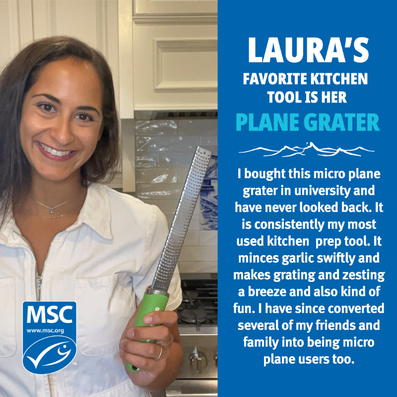 MSCbluefish's tweet photo. Just like your favorite kitchen tool, the MSC blue fish works hard 💪  
Look for the MSC blue fish label next time you’re grocery shopping to easily identify certified sustainable #FeelGoodSeafood.  
The MSC blue fish makes #sustainableseafood smarter, not harder ☑️ 
Learn more: