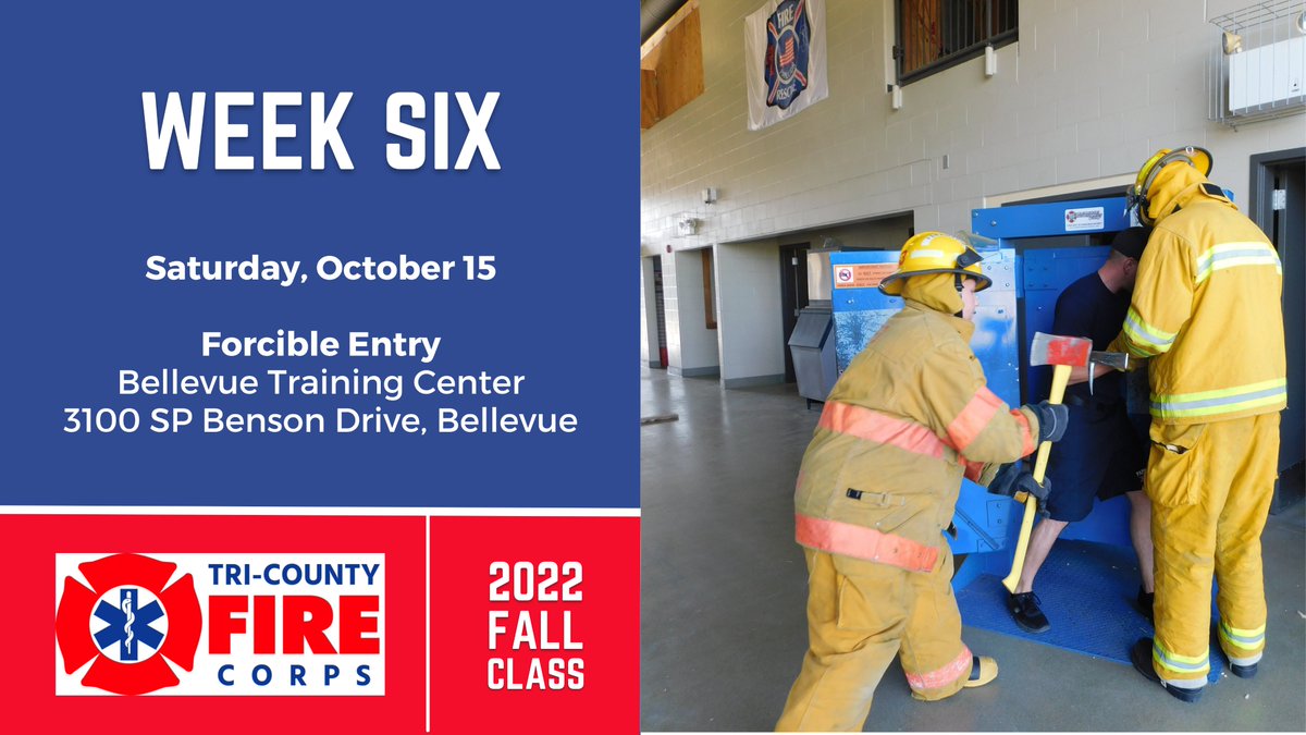 Reminder: Week Six will be held this Saturday, October 15th from 8am-12pm, at the Bellevue Training Center (3100 SP Benson Drive, Bellevue, NE) with the Bellevue Fire and Rescue Department. The topic for this week’s class will be Forcible Entry.