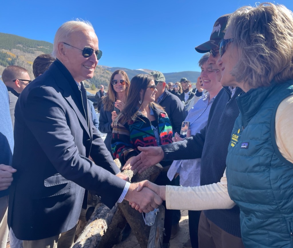 A momentous event! @cmcpresident Carrie Besnette Hauser & #Vail mayor/CMC faculty Kim Langmaid were present as @POTUS designated #CampHale as a national monument. Camp Hale was an Army training facility built in 1942 and served as training grounds for the 10th Mountain Division.