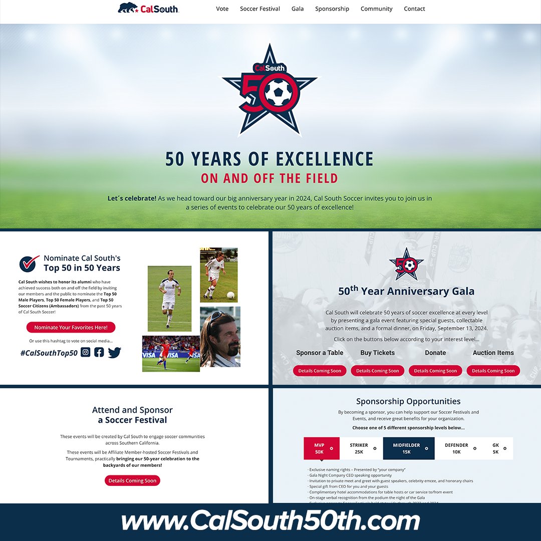 In preparation for Cal South's 50th Anniversary in 2024, a website promoting the celebration has been launched this week at calsouth50th.com. Learn how to get involved. We can't wait to celebrate with you! #CalSouthTop50 #calsouth #soccer #youthsoccer #adultsoccer