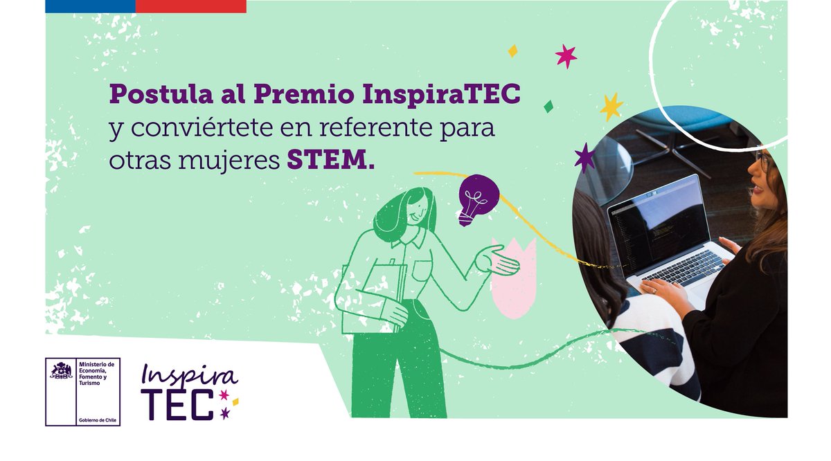 ¡Atención mujeres jóvenes y adultas del área STEM 👩‍🔬👩‍💻! Postula hasta el 17 de octubre al Premio #InspiraTEC💫 y sé una inspiración para otras. Revisa las bases en ✍️premioinspiratec.cl