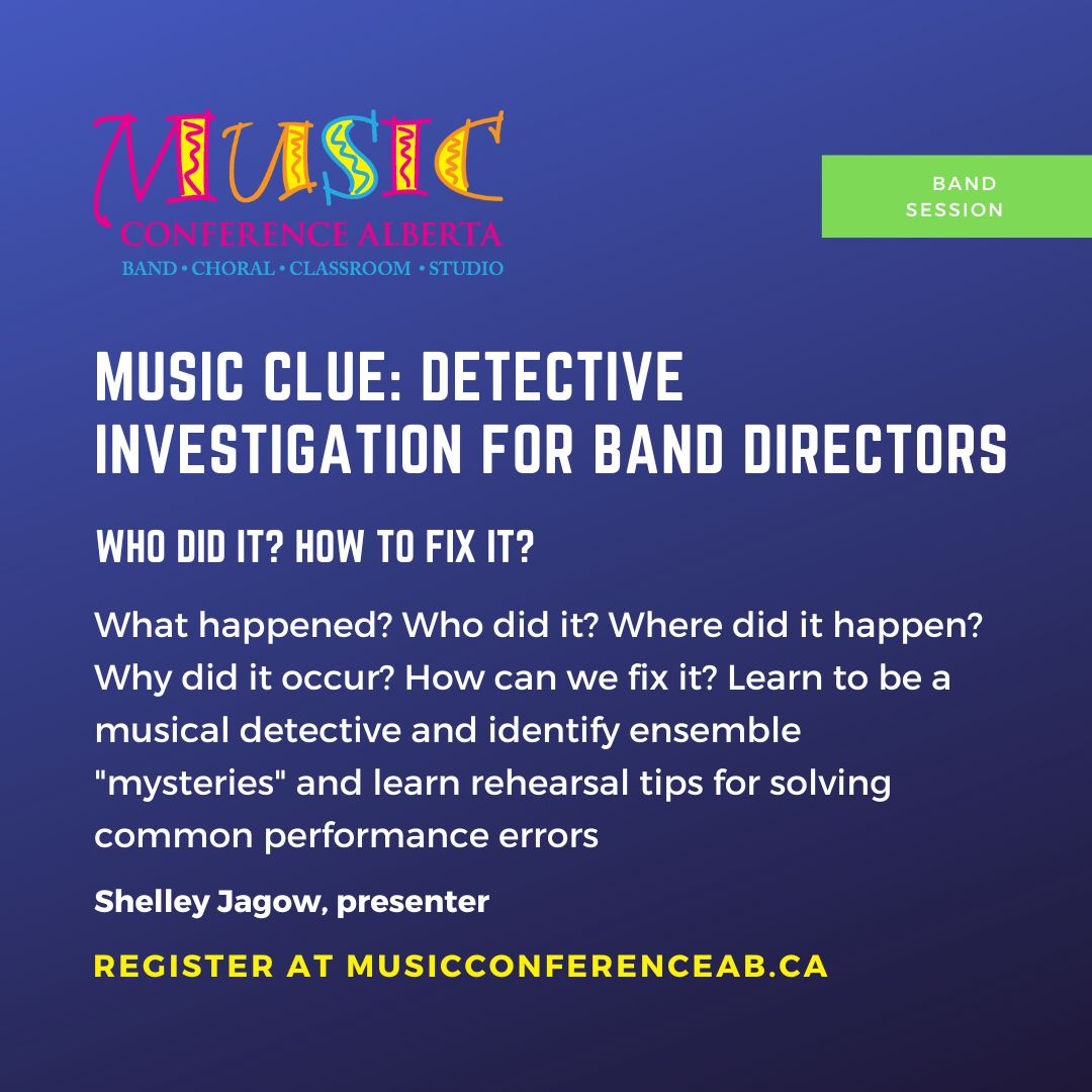 Dr. Shelley Jagow joins us all the way from Dayton, Ohio!

#abband teachers, you won't want to miss her sessions at #mca22

Swipe to learn more about "The Inclusive Rehearsal Room" and "Music CLUE: Detective Investigation for Band Directors" 

#abeducation #musiced #alberta #musi