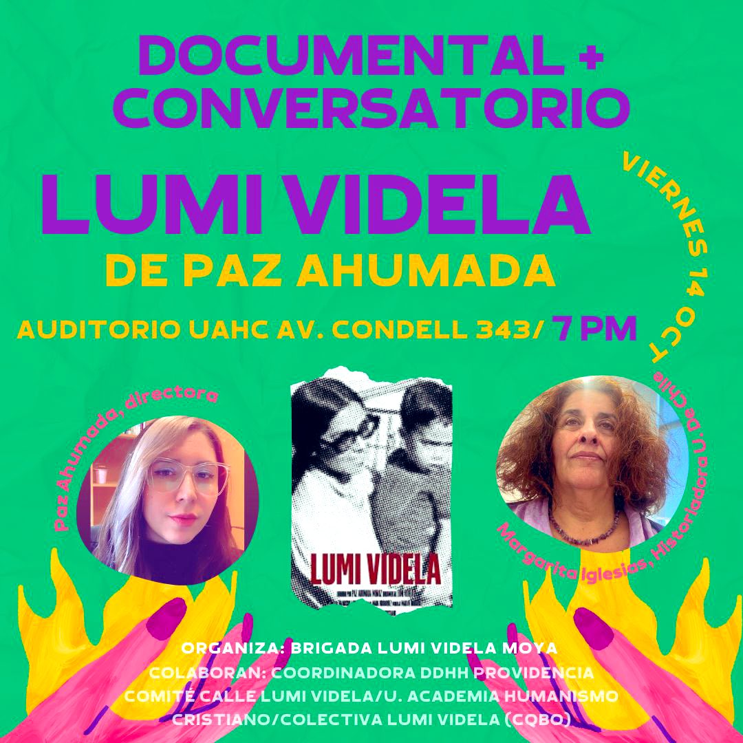 luisibacache_'s tweet photo. Este viernes a las 19Hrs en la Academia de Humanismo Cristiano de calle Condell 343 en #Providencia , el documental de #LumiVidela , podremos compartir junto a su realizadora. Entrada liberada #memoriahistorica https://t.co/r7MVDDd9JX