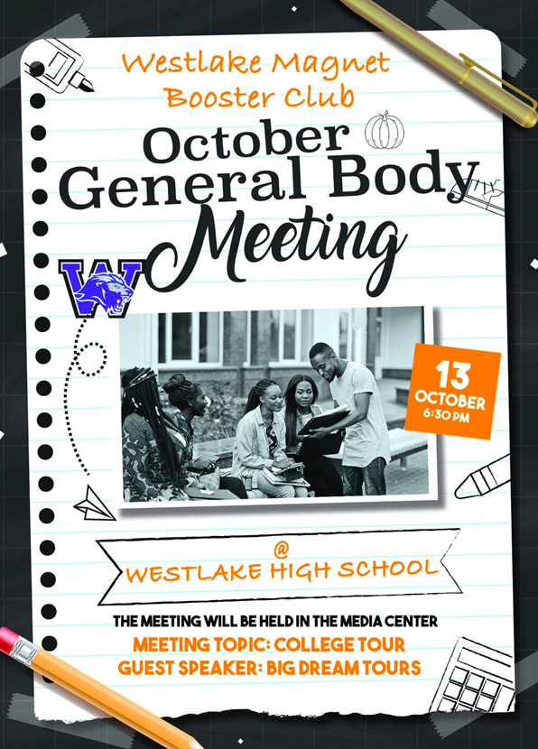 Join <a href="/ClubWestlake/">Westlake Magnet Booster Club</a> this evening at October's General Body Meeting