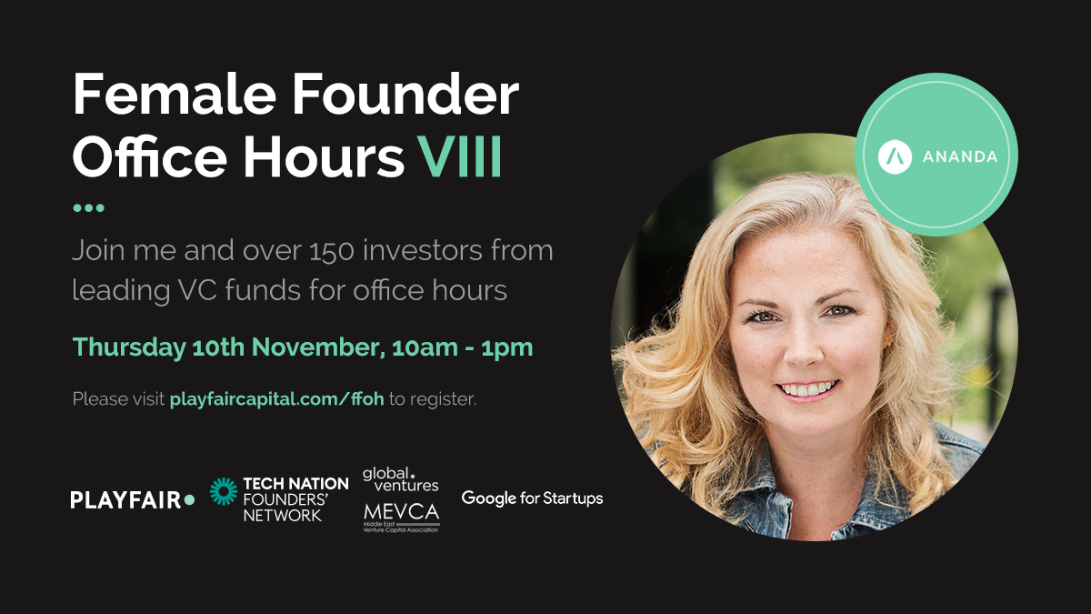 Zoe Peden (@zoepeden) on Twitter photo We’re excited to be participating in Europe & MENA-wide Female Founder Office Hours, hosted by <a href="/playfaircapital/">Playfair</a>, <a href="/TechNation/">Tech Nation</a> and <a href="/GoogleStartups/">Google for Startups</a> on 10th Nov.
150 VCs are collaborating to support 300+ female founders
Register here: playfaircapital.typeform.com/to/wpTnziTH?ty… We’re excited to be participating in Europe & MENA-wide Female Founder Office Hours, hosted by <a href="/playfaircapital/">Playfair</a>, <a href="/TechNation/">Tech Nation</a> and <a href="/GoogleStartups/">Google for Startups</a> on 10th Nov.
150 VCs are collaborating to support 300+ female founders
Register here: playfaircapital.typeform.com/to/wpTnziTH?ty…