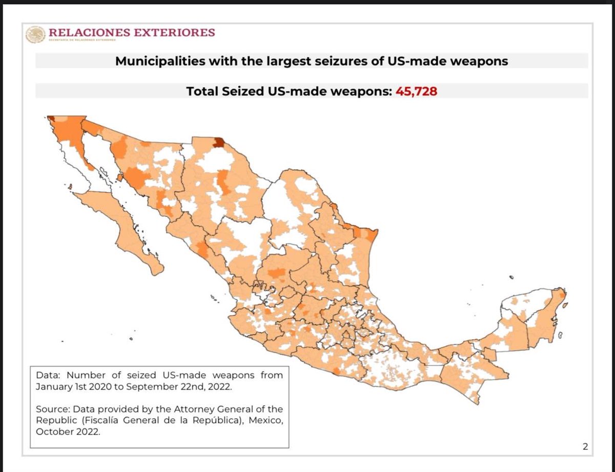 m_ebrard's tweet photo. Municipios en los que se han asegurado por SEDENA,Guardia Nacional,SEMAR ,FGR y autoridades locales,armas fabricadas y vendidas en Estados Unidos y que terminan en manos de la delincuencia . Los aseguramientos son fruto de operativo https://t.co/moSPLCjyJc