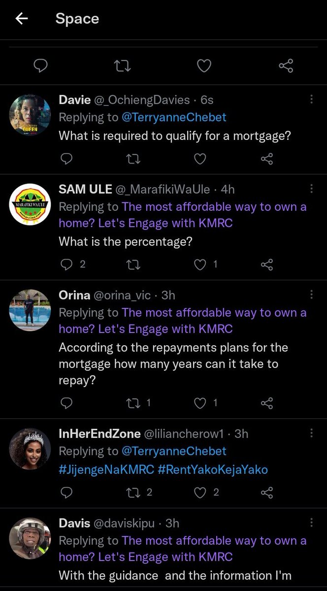 Learnt that buying and waiting is better than waiting to buy by @krmc_co join twitter space bit.ly/kmrc_space 7PM today, to discuss on affordable housing hosted by <a href="/TerryanneChebet/">Terryanne Chebet</a>
<a href="/CountryBih/">Country Bih</a> <a href="/maiyoshar/">Maiyoshar</a> <a href="/libby_vince/">Sylvia</a>
Tune in to get the deal
#RentYakoKejaYako
#JijengeNaKMRC