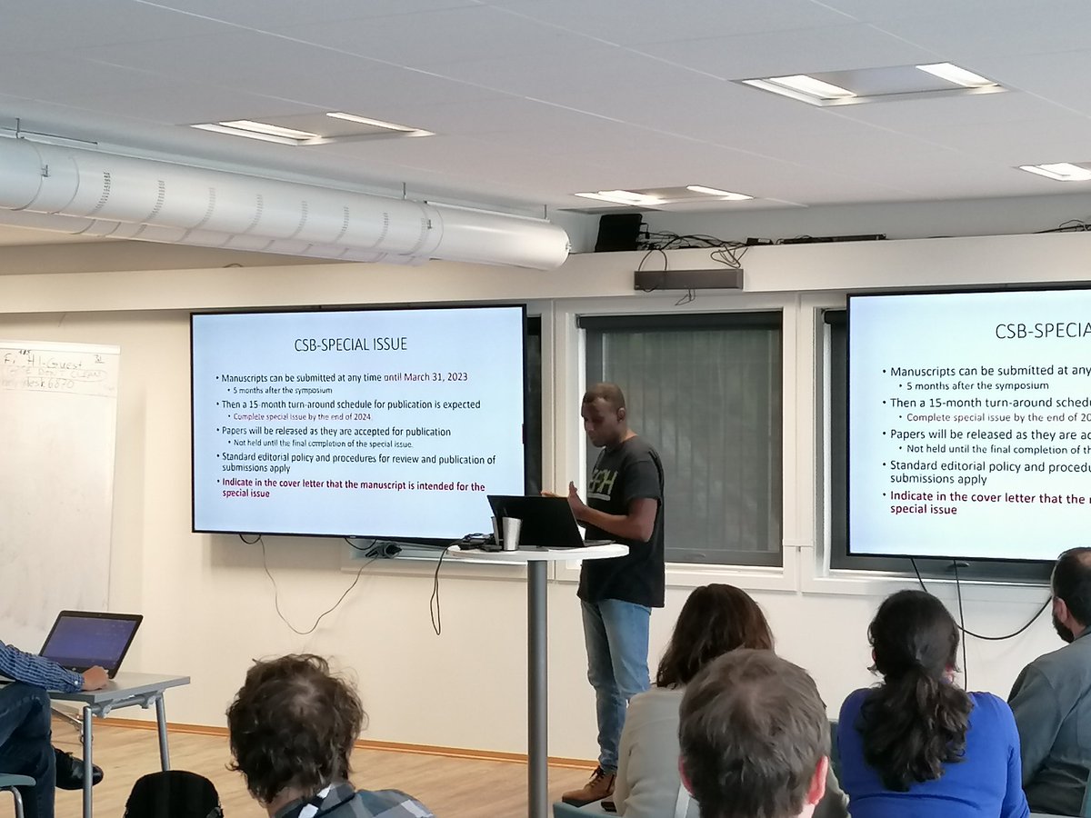 Sam Subbey from <a href="/Havforskningen/">Havforskningsinstituttet</a> talking about the upcoming ICES Journal of Marine Science special issue from the symposium. Deadline March 31, 2023. Looking forward to your contributions! ✏️ #Capelin2022