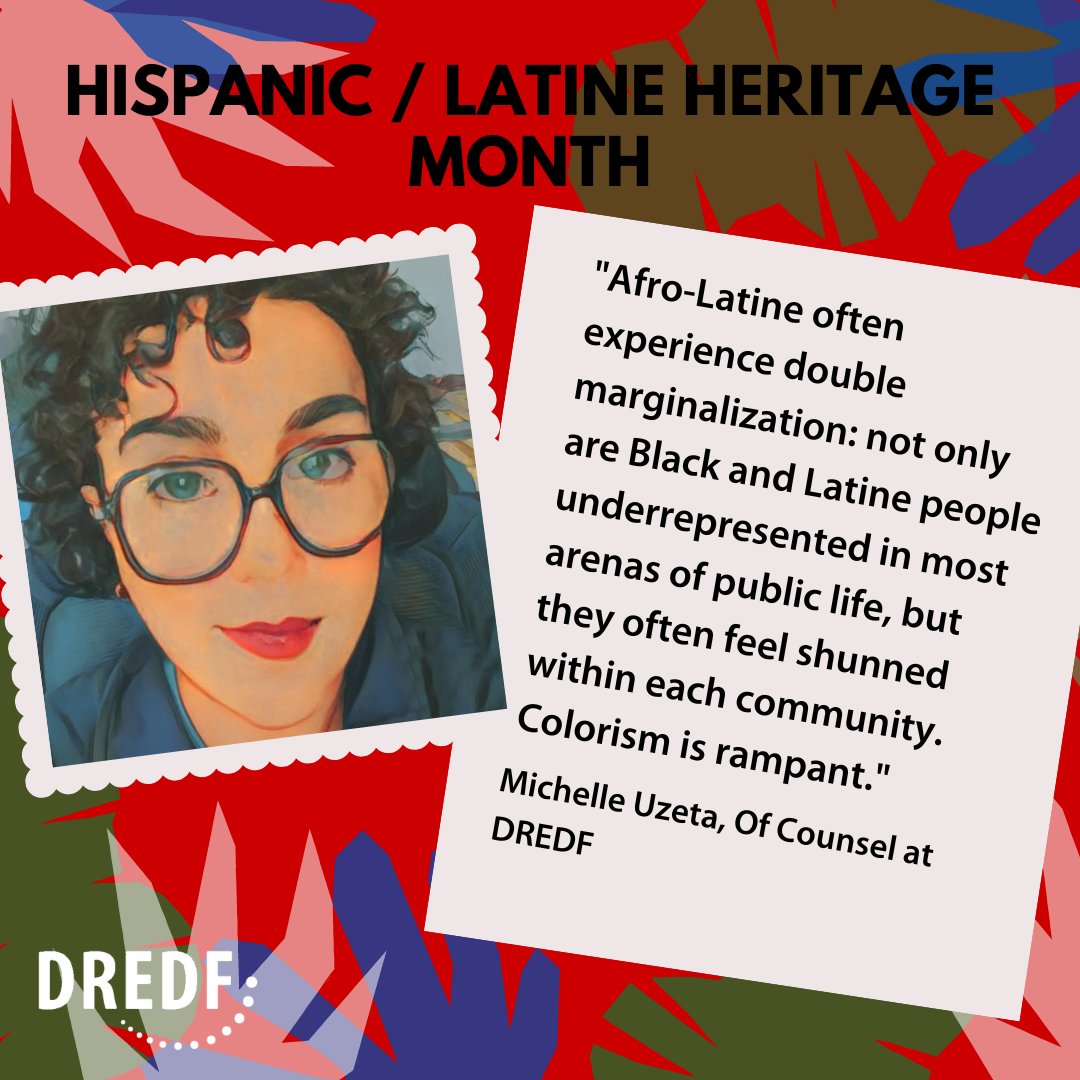 DREDF's tweet photo. According to the @pewresearch, one in four #Latine in the U.S. identifies as Afro-Latine, amounting to roughly 15 million people. @michelleu0119 Of Counsel at #DREDF, reflects on her experience with identity in honor of Hispanic/Latine Heritage Month.
https://t.co/7GHOCEAKwr https://t.co/ZyNMlQEekU