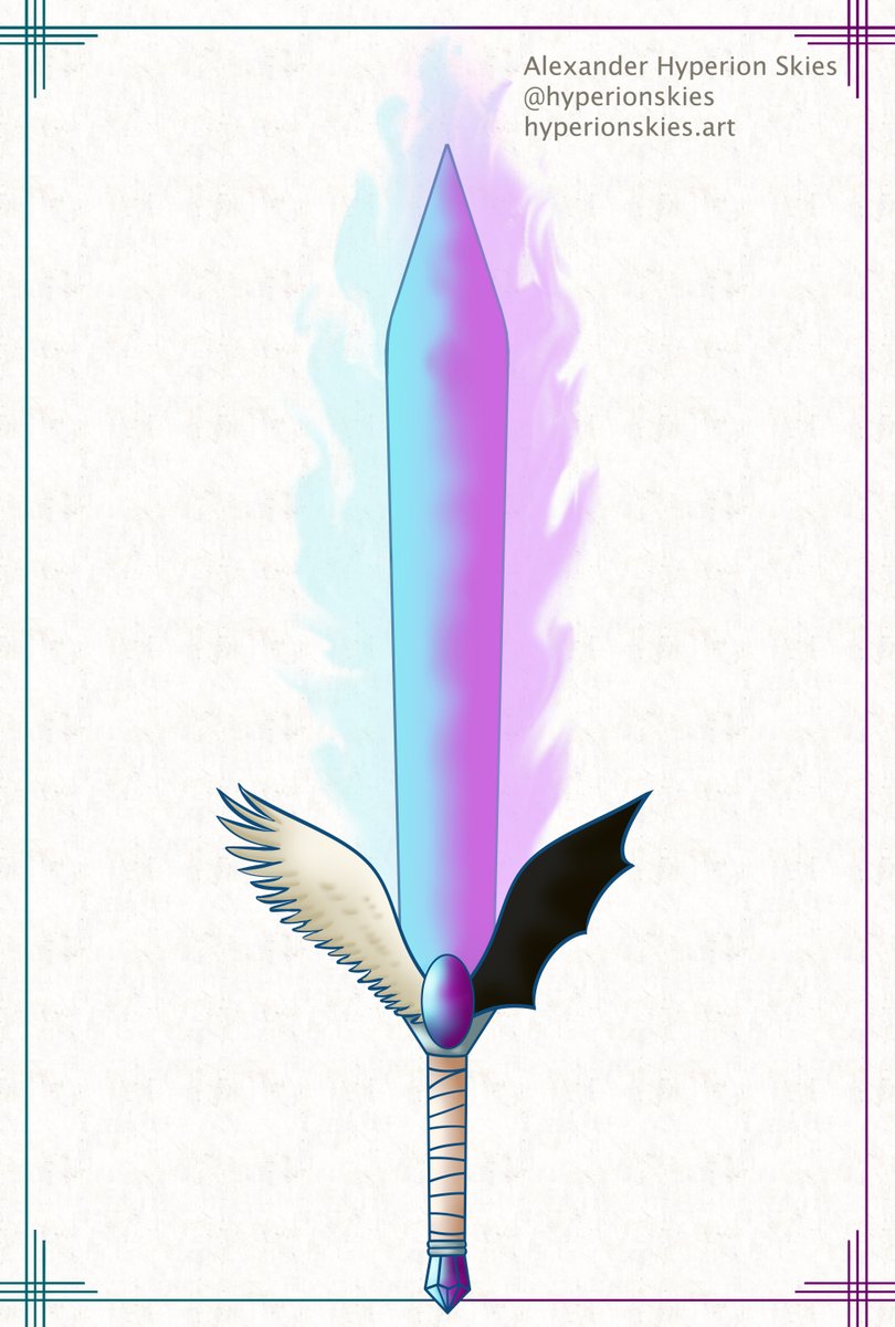 hyperiondraws's tweet photo. Swordtember day 28 - asymmetrical. i can be your angle or yuor devil (aka the ultimate meme sword) https://t.co/zoSxNsmv2k