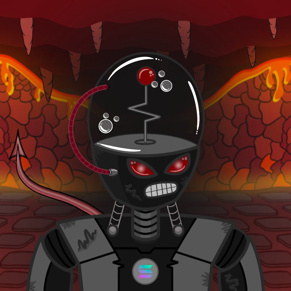 a_r0n_'s tweet photo. Yo!🚨 @DevilBotNFT mint tomorrow 10/14 2pm EST!

Thank you @SolTeam6ix for killer sneak peek!! Bout to wreak havoc on #Solana Startin fires and earnin $FIRE 😈

Can't wait to welcome @Legion_of_SOL Devils to my wallet!😎

#EnterHell #LoS #SolanaNFTs #SolanaArt #NFTs #NFTCommunity https://t.co/XeSHqxnhqB