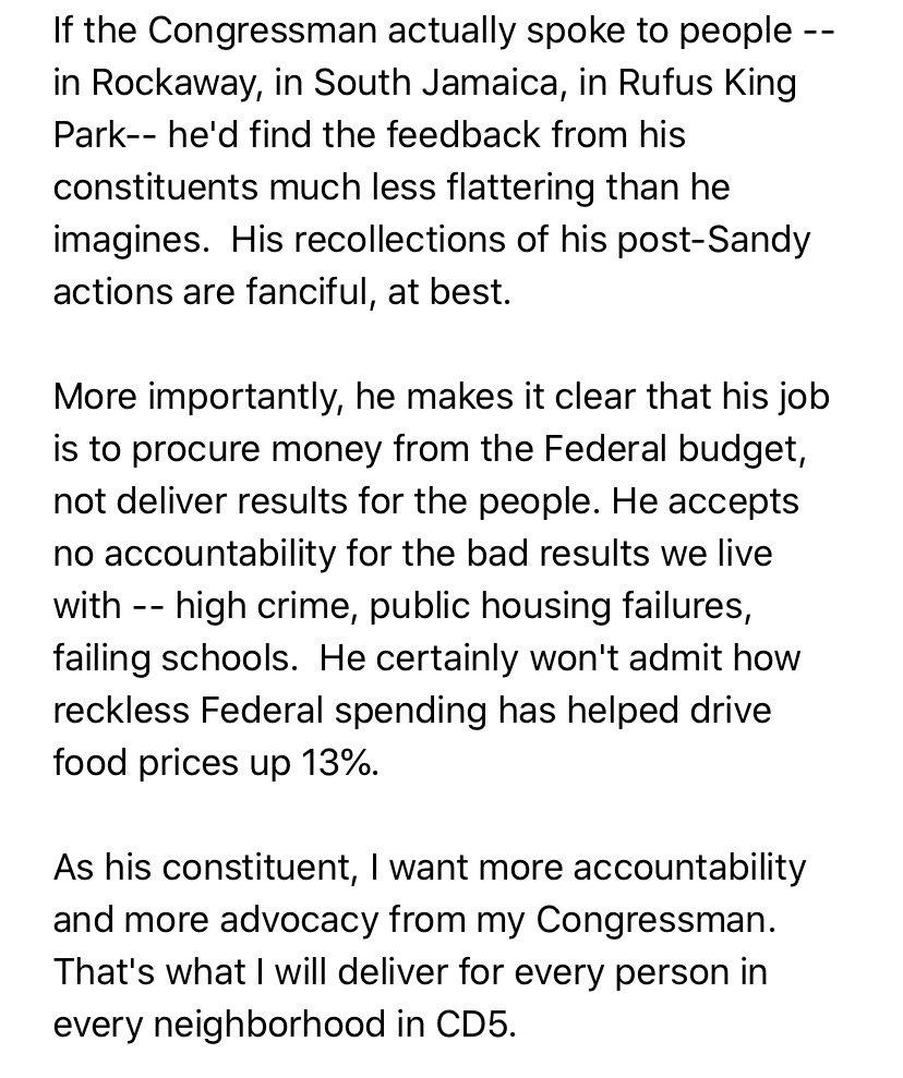 Candidate Paul King’s response to comments made by @RepGregoryMeeks in an article in @QueensChronicle.