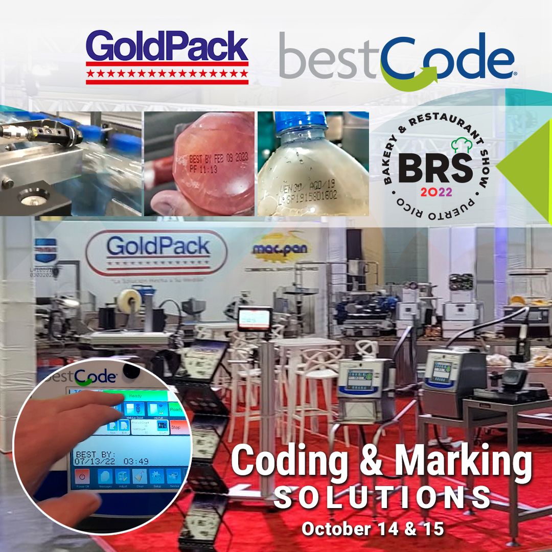 bestcodecoding's tweet image. Join GoldPack/BestCode at BRS 2022 in Puerto Rico October 14 & 15 at the Convention Center. We're ready to discuss Coding and Marking solutions for all your applications. BestCode systems—Reliable. Simple. Affordable. #codingandmarking #markingsolutions #datecoder #cij #bakery
