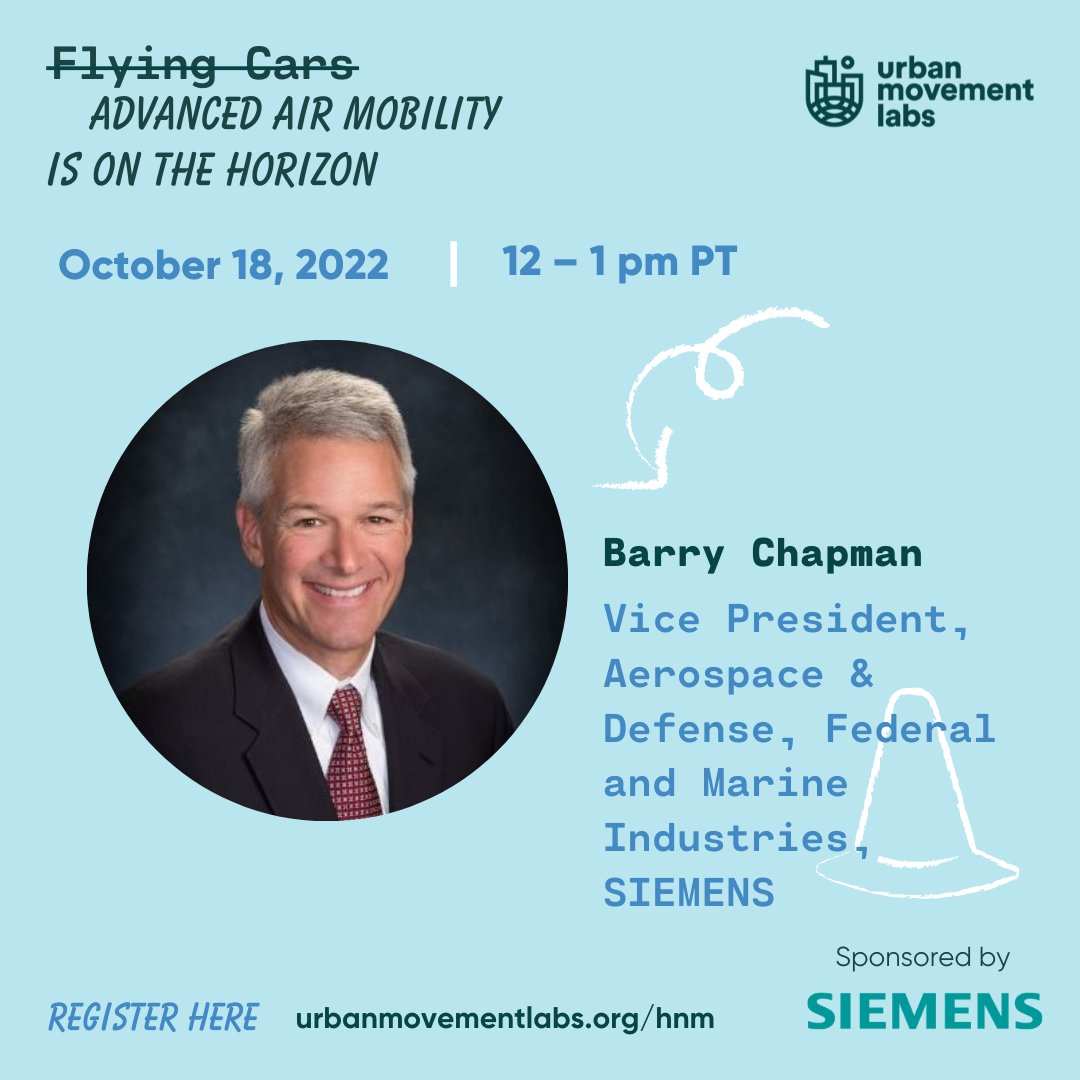 🌟 Speaker Spotlight 🌟 

Barry Chapman, Vice President, Aerospace &amp; Defense, Federal, and Marine Industries <a href="/Siemens/">Siemens</a>, will be a speaker at our next #HumansOfNewMobility event. Barry is an expert on aviation and computer software.

Register here: zoom.us/webinar/regist…