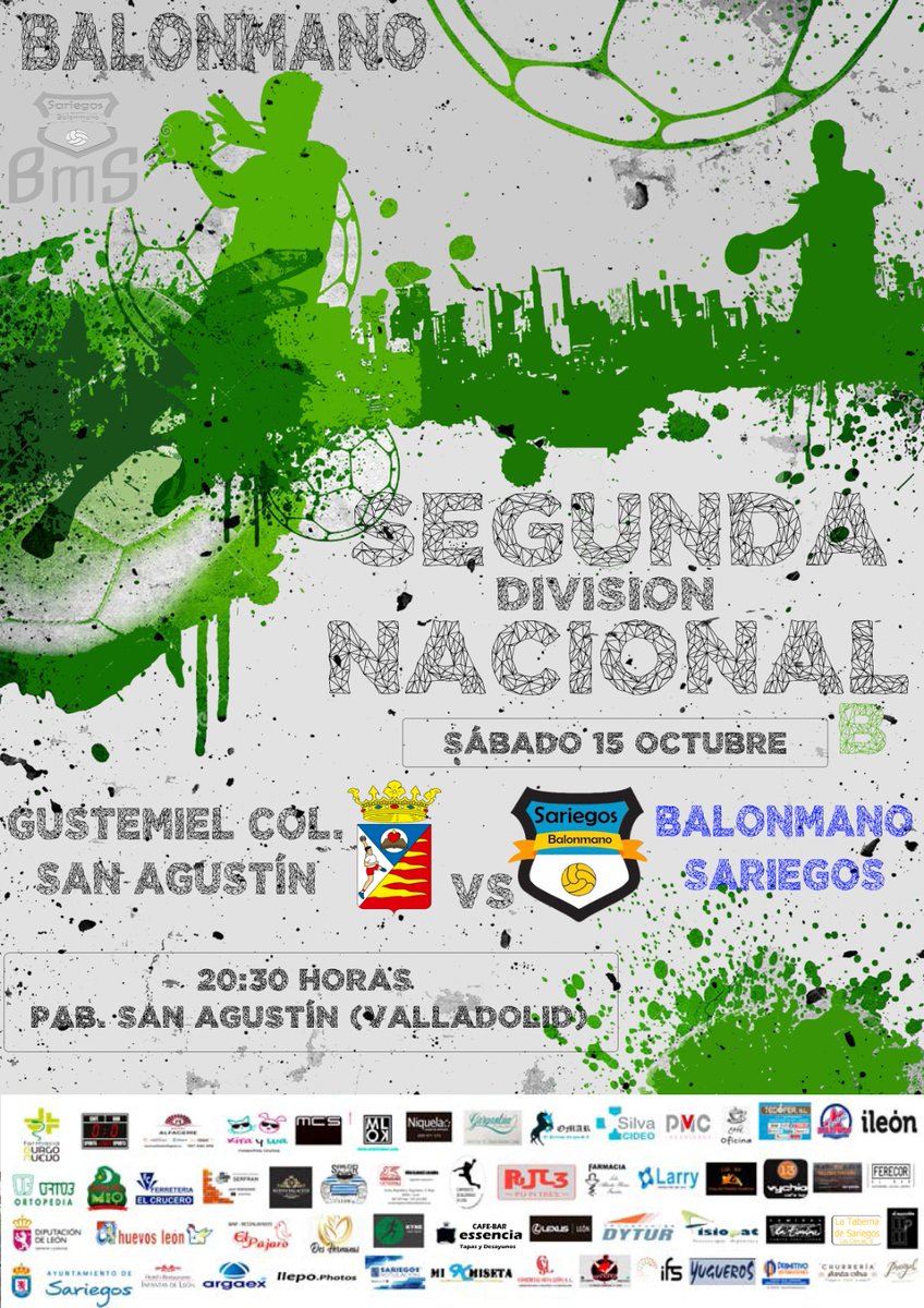 🟢 SEGUNDA NACIONAL B 🟢
1° jornada

San Agustín 🆚 BMS

🗒️ Sábado 15 octubre
🕣 20:30 horas
🏟️ Pab. San Agustín

Debut de nuestro equipo senior de Segunda Nacional B ante San Agustín, difícil cancha para comenzar. 

#balonmano #sariegos #vensariegos #sariegosmola
