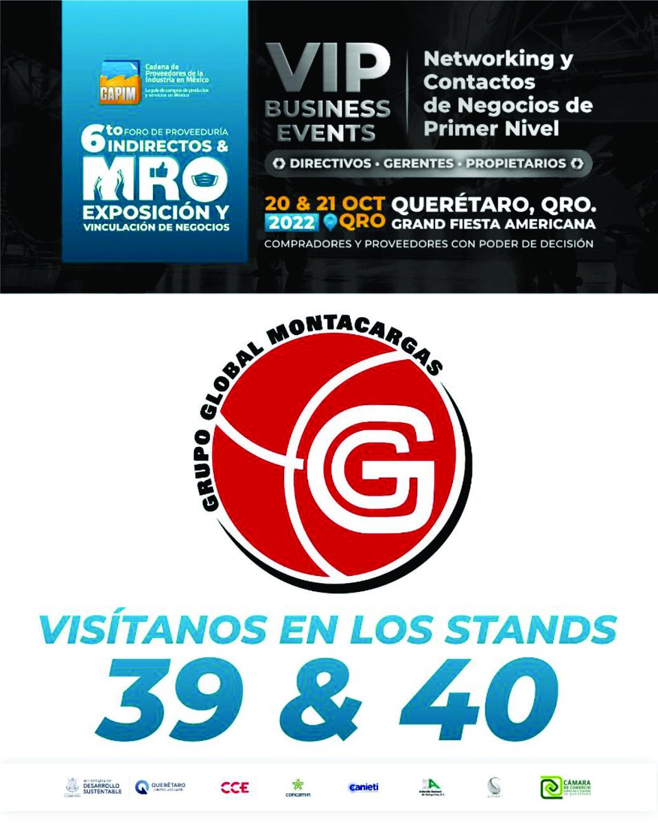 Global_Equipmen's tweet photo. Presentes en este encuentro de negocios que se llevará a cabo en Querétaro. 
Te esperamos este 20 y 21 de Octubre! 
Regístrate SIN COSTO👉🏼https://t.co/hN5xo4SAio                                                                         
📞 442 217 1014
📧 ventas@globalfl.com.mx https://t.co/RVumTgAZAe