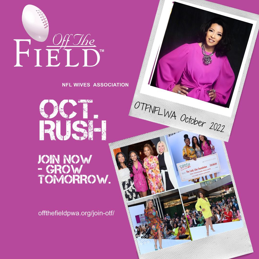 OffTheFieldNFLW's tweet photo. OTF celebrates October Rush! If you are the wife or significant other other of a current or former NFL player, we welcome you to our sisterhood. Want to learn more? Reach out to @RevTamla or any other Off The Field member!
#OffTheFieldNFLWives #nflwives #OTFOctoberRush https://t.co/eEg7TZhyFt