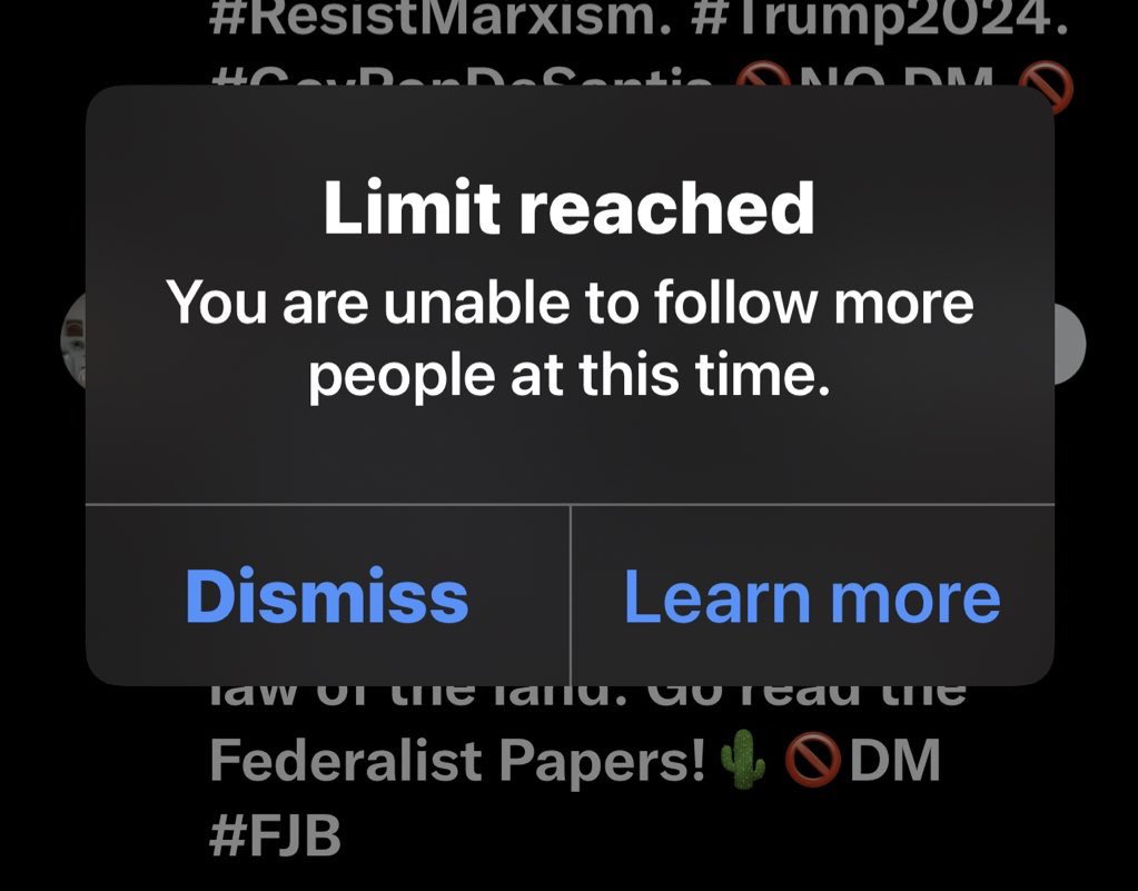 @Patriot3651 I just tried following back for first time today and get this on my first one I’m so sick of Twitter doing this to ppl! I will follow all back sorry