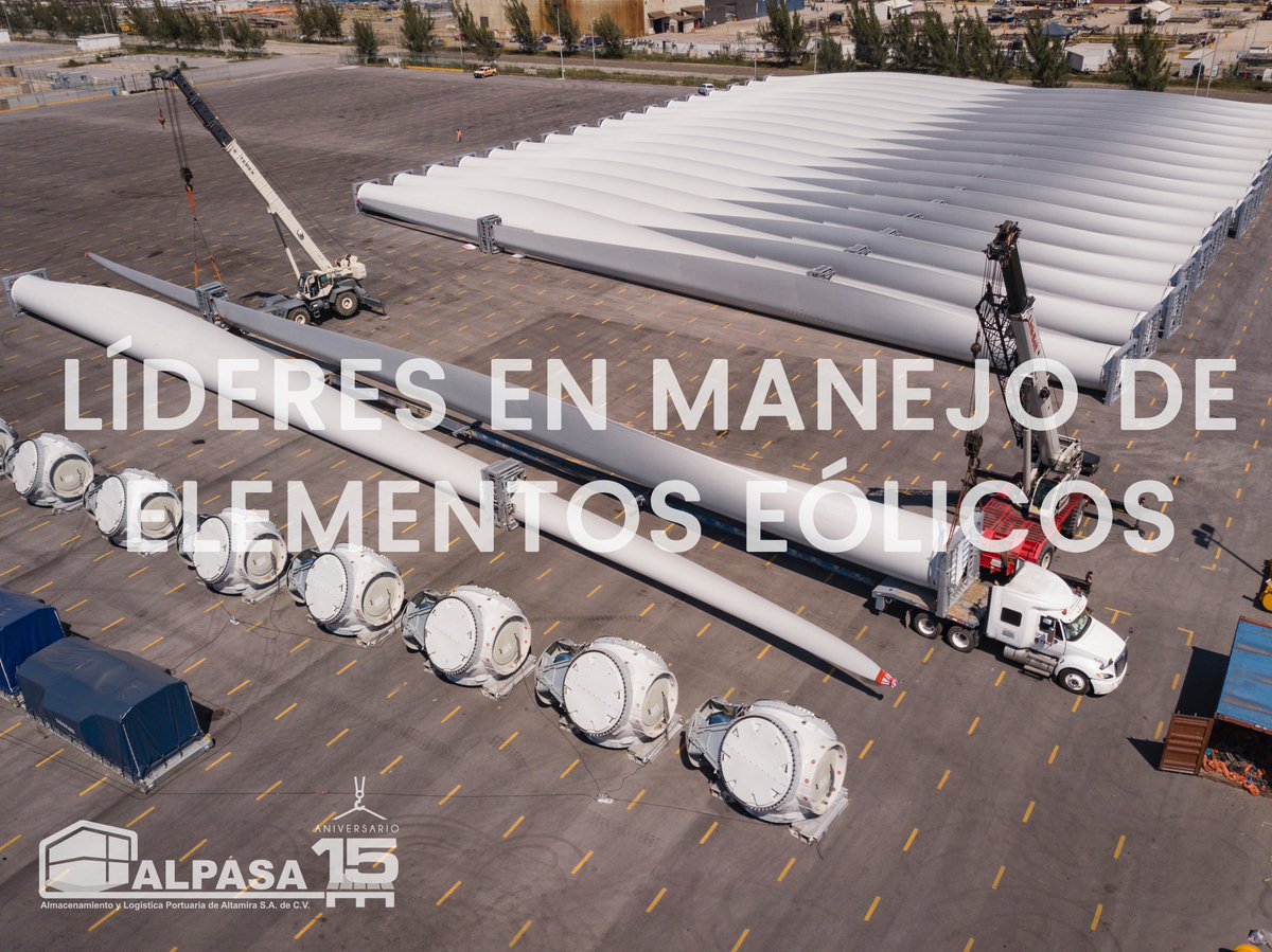 AlpasaOficial's tweet photo. En ALPASA tenemos amplia experiencia en almacenamiento y maniobras de cualquier mercancía con sobre peso y volumen, siendo líderes en el manejo de elementos eólicos.

#alpasamx #LogisticaConEntrega #almacenamiento #patios #cargaproyecto #eolica #sobredimensionados #sobrepeso https://t.co/qoHmwVHdgz