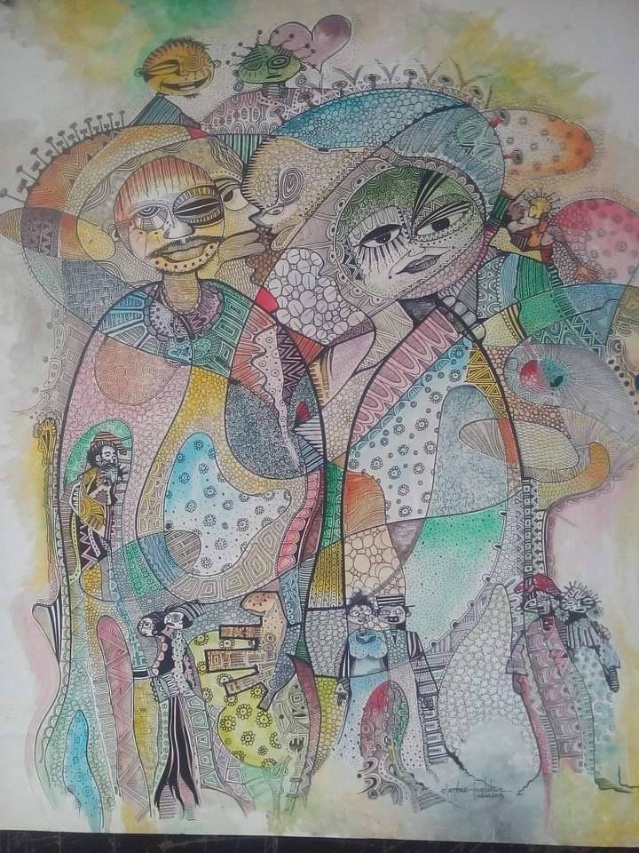 Theo-iwalokun Olaitan Together as one... pen and ink on artcard 24'/36'.