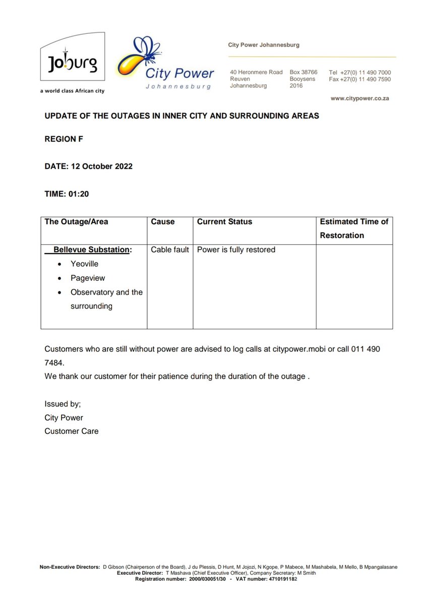 CityPowerJhb's tweet photo. #JoburgUpdates
#BellevueUpdate
Power is fully restored. ^KM https://t.co/HA9K8P97vP